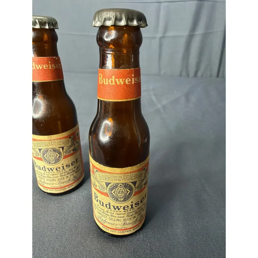 Vintage Budweiser Salt & Pepper Shaker Miniature Glass Bottles